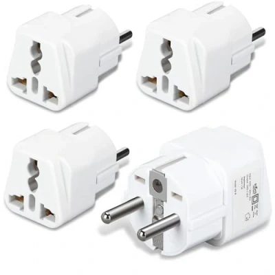 Imagen de Welsberg 4 Adaptadores de Viaje UK/US a EU, Adaptador Universal Enchufe Inglés Español, 3 Pines UK 2 EU para Europa, España, Francia, Alemania, Italia, Color Blanco