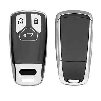 Imagen de kwmobile Carcasa para Mando Compatible con Audi Llave de Coche Smartkey 3 Botones (Solo Keyless Go) Funda Llaves TPU Plateado Brillante