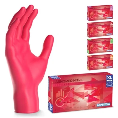 Imagen de ARNOMED guantes nitrilo talla XL, rojo, de nitrilo, 100 uds/caja, desechables sin polvo, goma látex, XS, S, M, L y XL