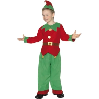 Imagen de Smiffys Disfraz de elfo, Rojo y verde, con parte arriba, pantalón gorro