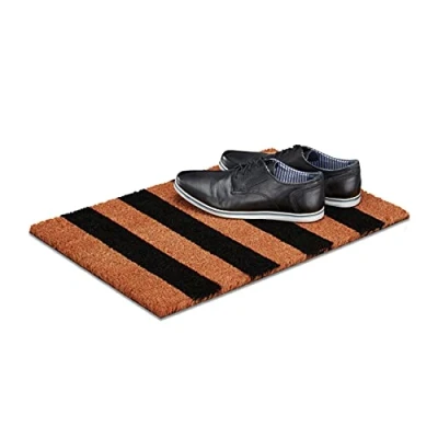 Imagen de Relaxdays Felpudo Rayado, 1,5 x 60 40 cm, Rayas, Antideslizante, Goma, Fibra de Coco, marrón Negro, Caucho, 40x60x1.5 cm