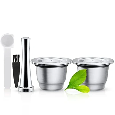Imagen de i Cafilas Cápsula de café nespresso,Capsulas Reutilizables Acero Inoxidable Compatible con Nespresso,cápsulas compatibles conespresso (2 cápsulas + 1 Tamper)