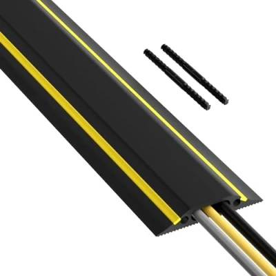 Imagen de D Line FC83B, Canaleta de suelo para cables, Pasacables, Oculta y previene accidentes Cavidad = 30mm (anch.) x 10mm (alt.) 1,8 metro longitud Negro Amarillo