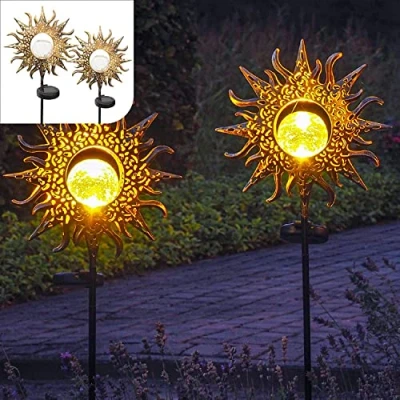 Imagen de Gadgy Lampara Solar Exterior Jardin Juego De 2 Iluminación Caminos Luces Solares Con Diseño Sol Decoracion Terraza Lámpara LED