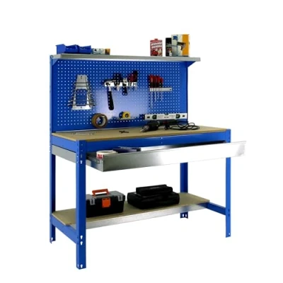 Imagen de Simon Rack Banco de Trabajo Taller, Capacidad Carga 600 kg, 1445x1210x610 mm, Mesa Trabajo, 1 Cajón, Azul/Madera BT3