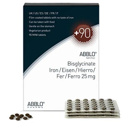 Imagen de 25mg. Hierro Bisglycinato ABBLO muy suavemente sobre el estomago