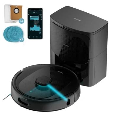 Imagen de Cecotec Robot Aspirador y Friegasuelos con IA Base de Autovaciado Conga 9990 AI Spin Revolution Ultra Power Home Essential. 10000Pa, Navegación Inteligente, Autonomía 240mins, Cepillo Silicona, App