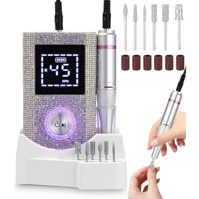 Imagen de Torno para Uñas Profesional 45000 RPM,Torno de Inalambrico Pulidor Lima Electrica Portatil Semipermanentes Acrilicas Manicura y Pedicura, Baja Vibración, Salón DIY