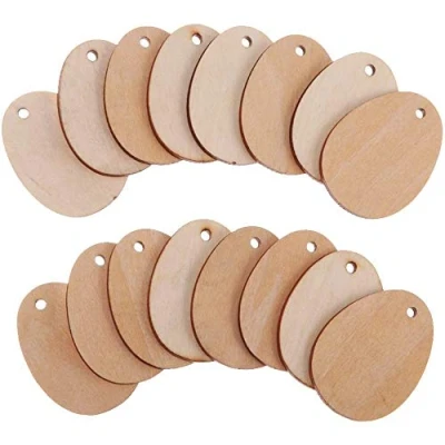 Imagen de POFET 50 piezas de madera con forma huevo sin terminar adornos para manualidades agujero 5 cm