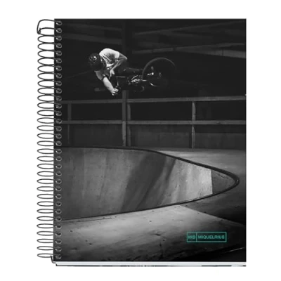 Imagen de Miquelrius Cuaderno A5, 140 Hojas de 70 g/m², Rayado horizontal 7 mm, 4 Franjas colores, 2 Taladros, Cubierta rígida, Colección Skate Park