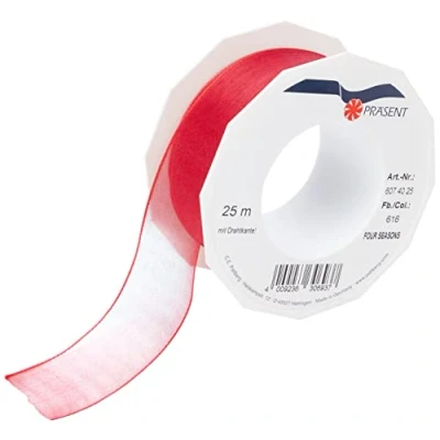 Imagen de C.E. Pattberg Präsent 4 Seasons Rollo de lazo con alambre (organza, 40 mm x 25 m), color rojo
