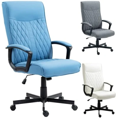 Imagen de Vinsetto Silla de Oficina Giratoria Escritorio Basculante Tapizado en PU con Respaldo Alto y Altura Ajustable para Salón Carga 120 kg 65x72x102 112,5 cm Azul