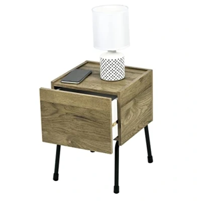 Imagen de Iris Ohyama, mesita, mesita lateral pequeña, de noche, 1 cajón corredizo, pies con rayas anti, espacioso, sólido, elegante elegante, habitación noche IWST 300 Marron centr é