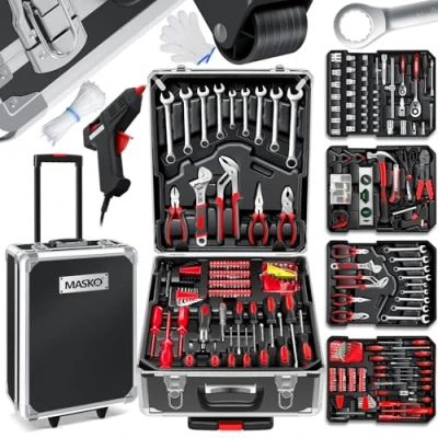 Imagen de MASKO® maletín de Herramientas 969 piezas Juego en aluminio Caja con ruedas Trolley para bricolaje profesionales Negro