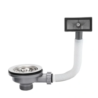 Imagen de SopimusZ Juego de desagüe para fregadero cocina, acero inoxidable, tubo rebosadero con tapa redonda 114 mm (cuadrado)