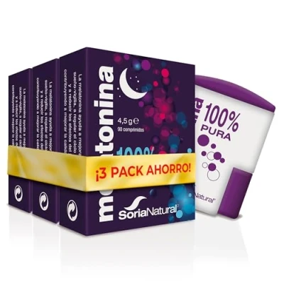 Imagen de Soria Natural Melatonina Pura 1mg Complemento alimenticio Sueño Comprimidos para Dormir Profundamente, Insomnio, JetLag, antioxidante PACK3