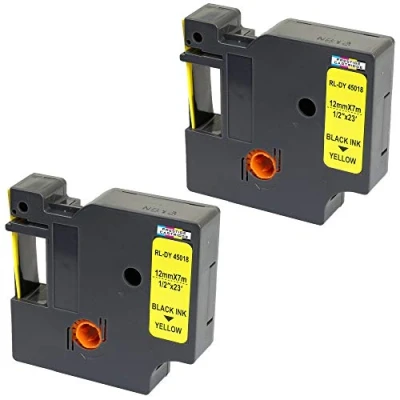 Imagen de 2 Casetes de Cinta compatibles con DYMO D1 45018 S0720580 Negro sobre Amarillo 12mm x 7m para LabelManager 160 210D 220P 260P 280 360D 420P 500TS PnP MobileLabeler LabelPoint LabelWriter 450 Duo