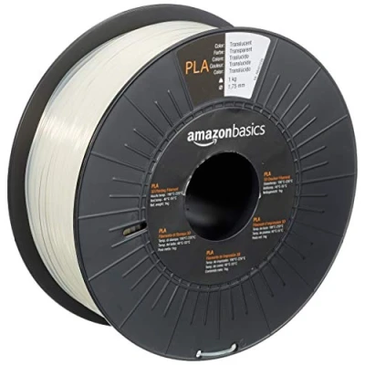 Imagen de Amazon Basics Filamento para impresora 3D, ácido poliláctico (PLA), 1.75 mm, cinta de 1 kg, translúcido