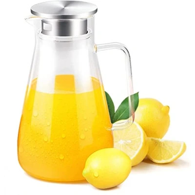 Imagen de Uten 1,8 Litros 61 Onza Jarras agua Cristal, con mango de cristal y tapa acero inoxidable, Adecuado para leche, vino tinto, fría, zumo frutas, café caliente bebidas heladas