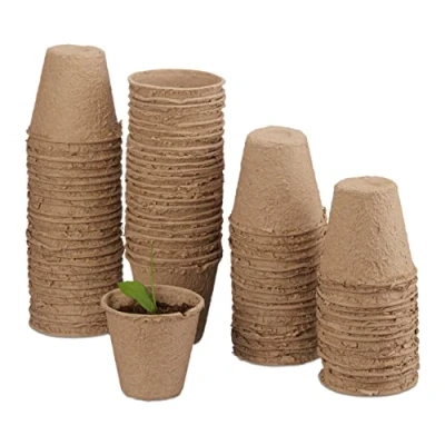 Imagen de Relaxdays macetas biodegradables, Set de 80 Redondas, Celulosa, 8 cm, Beige