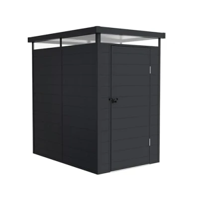 Imagen de Wasabi Caseta de Resina Jardín Terra Tragaluz 360º Estructura Reforzada Aluminio y PVC Protección UV Impermeable Gris Antracita Cobertizo Exterior 2,47m2 131x190x196cm