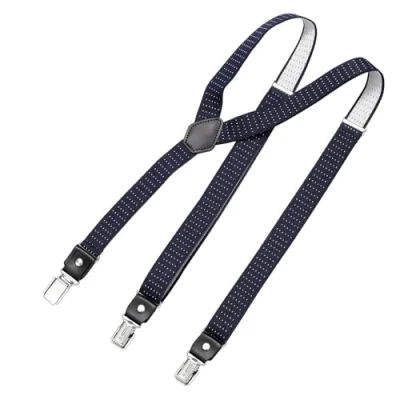 Imagen de DonDon tirantes hombre estrechos anchos 2,5 cm con 3 clips extra fuertes para pantalones Puntos azules y blancos
