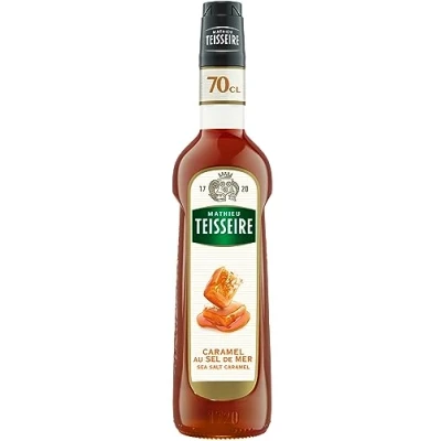 Imagen de Jarabe de caramelo con sal mar Mathieu Teisseire, para bebidas, cafés, chocolates calientes, batidos, bebidas golpeadas, vodkas, rones, whisky, botella 70cl