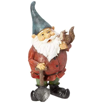 Imagen de Design Toscano by Blagdon QM211241 Figura decorativa (resina), diseño de gnomo con pala y ardilla