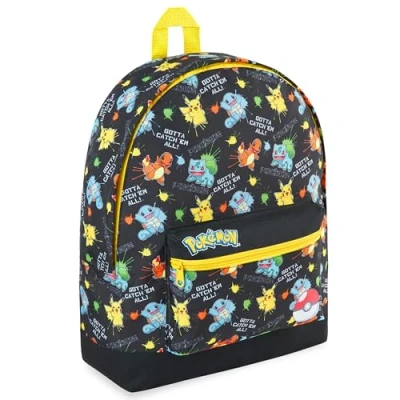 Imagen de Pokémon Mochilas Escolares Mochila Niño Pikachu Pokeball Eevee (Negro Aop, One Size)