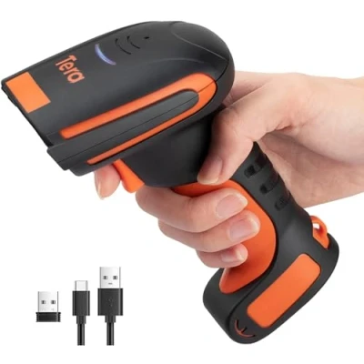 Imagen de Tera 1D Lector de Código Barras Bluetooth y Inalámbrico 2.4GHz con USB, Escáner Láser Mano Soporte