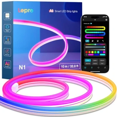 Imagen de Lepro N1 AI Neon Tira LED 10M LLM, Navidad Regalos, MagicColor DIY Luces de Cuerda Neón, Sync Música y Control Voz, Funcion con Alexa/Google Assistant para Hogar Decoración TV Gaming Room Fiesta