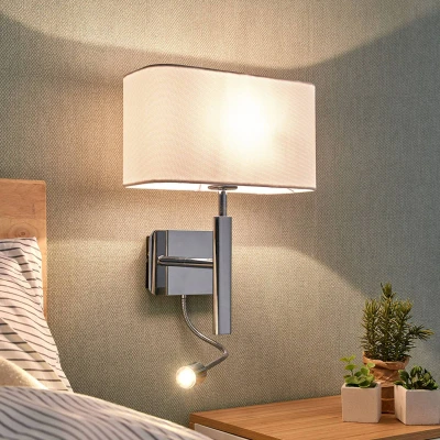 Imagen de Lámpara de pared &#039;Jettka&#039; en Blanco hecho Textura, Tela, Tejido, Seda e.o. para Salón &amp; Comedor (1 llama, E27) Lucande lámparas textiles, aplique