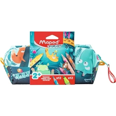 Imagen de Maped JUNGLE FEVER Estuche de tela para niños con herramientas colorear 12 lápices colores + rotuladores lavable a partir 2 años