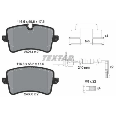 Imagen de TEXTAR 2521403 Juego de pastillas freno con contacto avisador desgaste AUDI: A6 C7 Avant, Berlina, A7 Sportback, PORSCHE: Macan