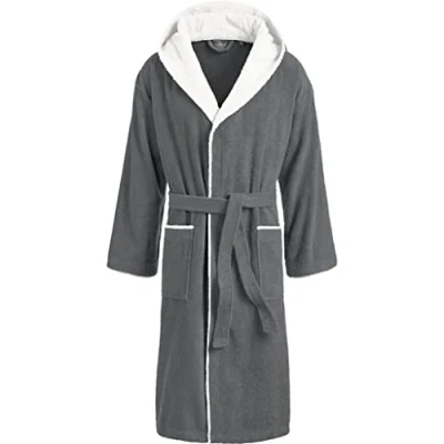 Imagen de Egeria CAIRO Albornoz unisex con capucha para hombre y mujer, gris antracita/blanco, L
