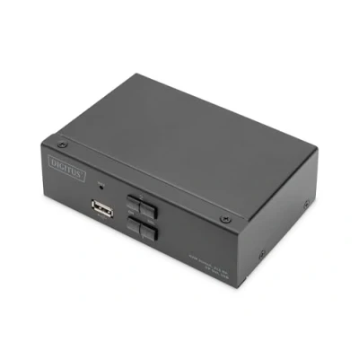 Imagen de DIGITUS Displayport KVM Switch 2 Port Single Display PC 1 Monitor 1x Ratón, Teclado y Audio para Ordenadores UHD 4K@60Hz (4096 x 2160p) Hot Key USB 2.0 Hub Negro