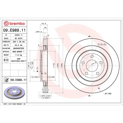 Imagen de BREMBO Disco de freno FORD USA: Mustang Mk6 Coupé 330mm 25mm 5 ventilación interna revestido 09.E989.11 Discos freno,