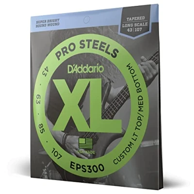 Imagen de D&#039;Addario EPS300 ProSteels Strings for Bass Guitar, Escala longizada, Lt. Top/Med. Bottom, 43 107