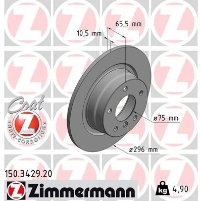 Imagen de ZIMMERMANN COAT Z 150.3429.20 Disco de freno 296 10 6/5 5 120 macizo revestido altamente carbonizado BMW: 3 Berlina, 1 Coupé, Hatchback