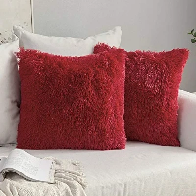Imagen de MIULEE Navidad Funda de Cojines Sofá Cojín Pelusa Almohada Suave y Comodo Mullido Decoracion para Cama Habitacion Silla Sala Estar Dormitorio Oficina Salon 2 Piezas 45x45 cm Rojo