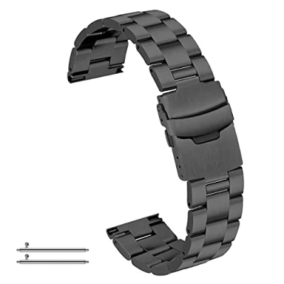 Imagen de Kai Tian Correa de Reloj clásica Acero Inoxidable, 20mm, 22mm, 24mm, publicación rápida, 3 líneas, Pulsera Repuesto para Hombres y Mujeres, Color Negro Plateado
