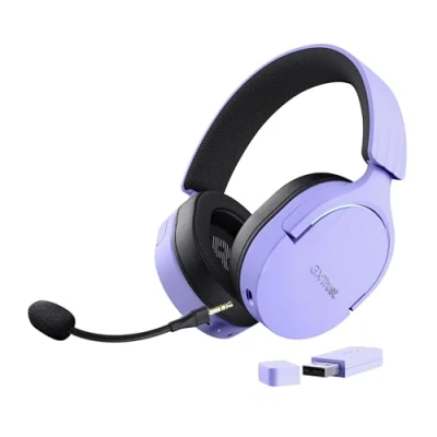 Imagen de Trust Gaming GXT 491P Fayzo Cascos Inalámbricos Bluetooth + 2.4 GHz, 7.1 Sonido Envolvente, Batería de 22 Horas, Auriculares RGB Over Ear PC PS5 PS4 Switch Morado