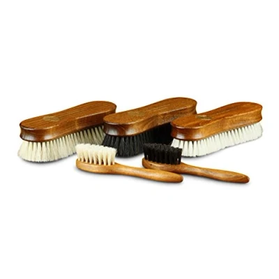 Imagen de Langer &amp; Messmer kit de 5 Cepillos para zapatos Premium lustradores crin caballo y cabra, cantidad màs densa cabellos el cuidado del calzado