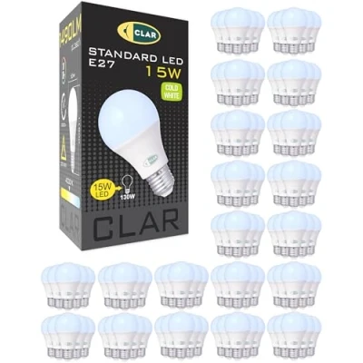Imagen de CLAR Bombillas LED E27 Luz Fria, Bombilla Blanco Frio, 6500K, E27, LED, 15W (Pack 100)