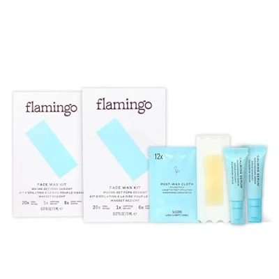 Imagen de Flamingo Juego de cera facial para mujer con 40 tiras la cara, 2 sueros calmantes y 12 toallitas cuidado después mujer, corporal, depilatoria