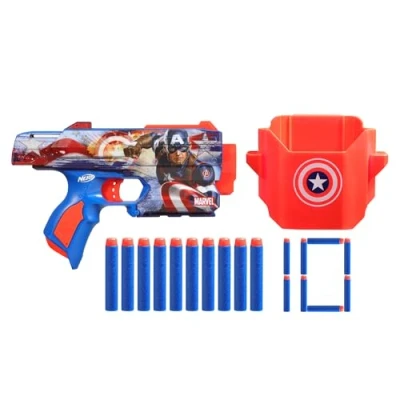 Imagen de Nerf Lanzador Marvel Captain America, 10 Dardos Elite, Funda, Regalos para niños y niñas a Partir de 8 años