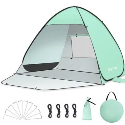 Imagen de Glymnis Tienda de Playa Pop Up 2 3 Personas Instantánea Automática UPF 50+ Portátil con Puerta Cremallera para Parque Pescar
