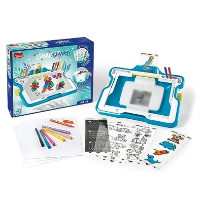 Imagen de Maped Pizarra Mágica Lumi Board para Dibujar con Luz, Set Completo Niños de 4 Años en Adelante 1 30 Fichas, 12 Rotuladores, 20 Hojas, 5 Niveles Dibujo Ideal Calcar y Crear