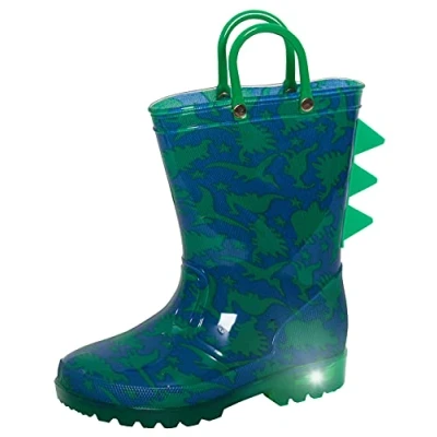 Imagen de ScruffyTed botas Wellington de dinosaurio iluminadas para niños, agua con asas y luces intermitentes, niñas, zapatos lluvia, verde azulado, 30 EU