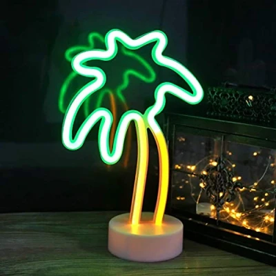 Imagen de ZVO Luz Letrero de Neón árbol Coco, LED Coconut Tree Neon Signs, Lámparas Nocturna Decorativa Interior con Batería/USB, Iluminación Decoración para Dormitorio Fiesta Cumpleaños Navidad